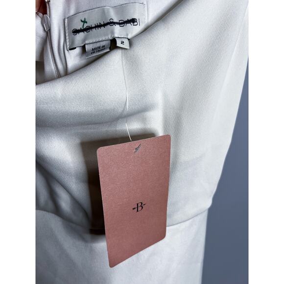 NWT Sachin +‎ Babi Pema Dress Size 2 White Pearl Slip Midi Cowl Neck - Picture 6 of 8